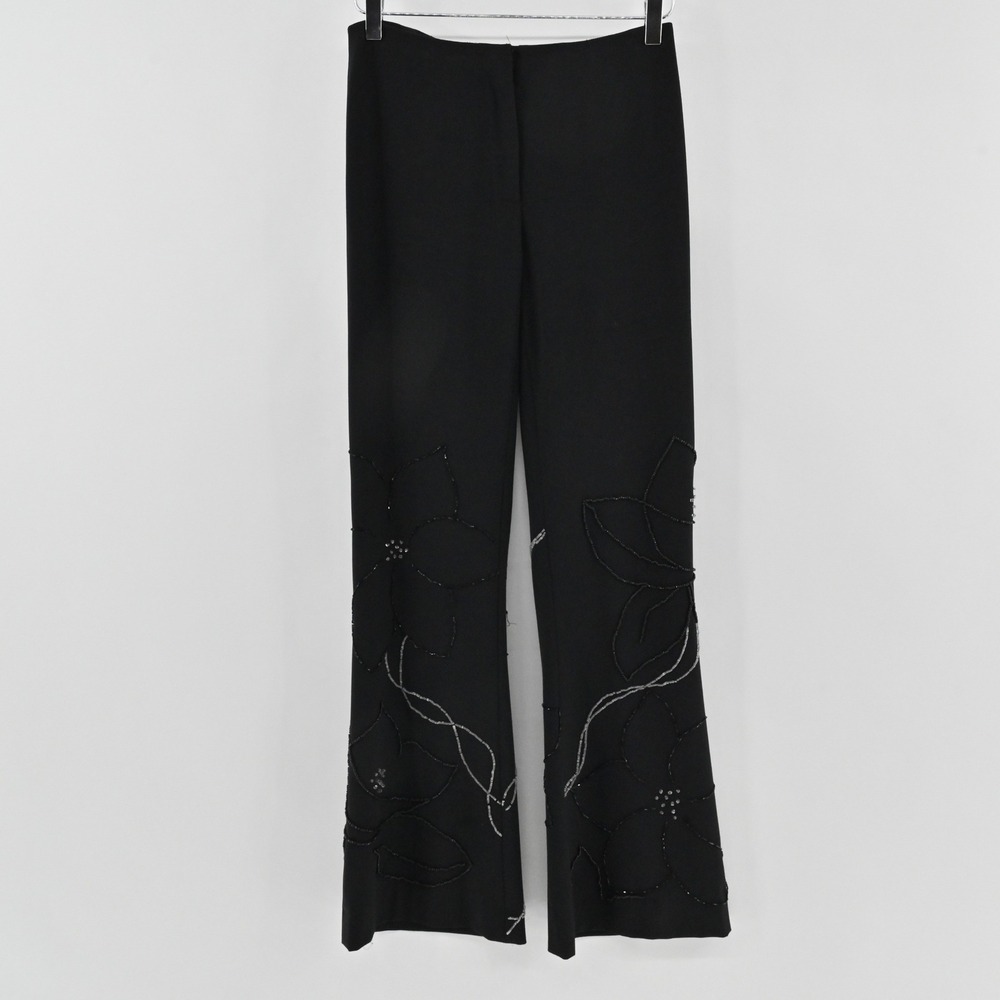 Cache Beaded Floral Flare Pants Womens Size 4 Black Y2K Vintage Dress Trousers